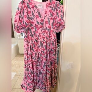 Tuckernuck Floral Pink Maxi Dress with Puff Sleeves